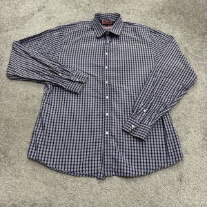 Thomas Pink Super Slim Dress Shirt Mens 17.5 44cm Blue Purple Green Plaid Cotton